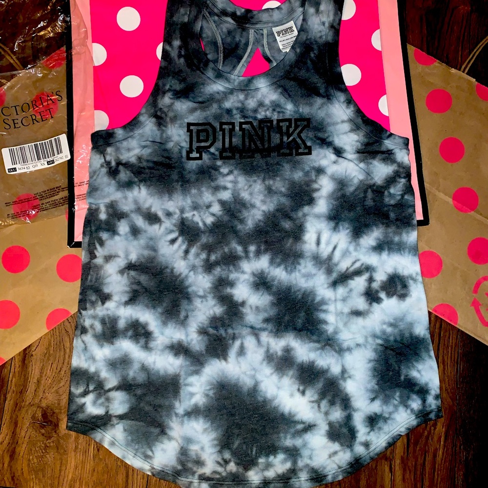 NEW VS PINK size XS Grey Tie Dye Open Back Tank.